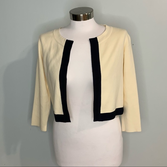 Boden Sweaters - Boden Crop Short Cardigan Sweater Jacket Cream with Black Trim 3/4 Sleeves Sz S